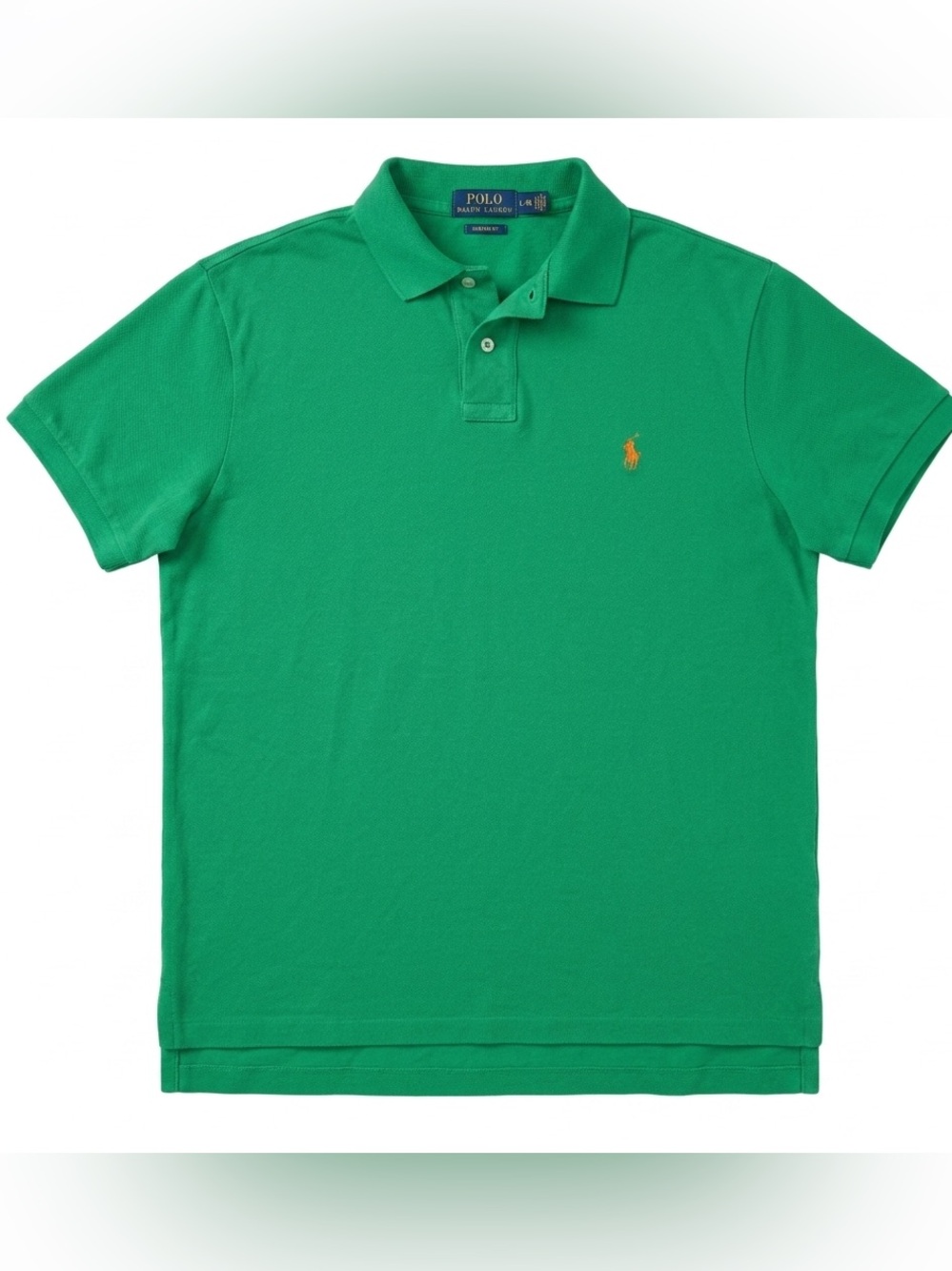 Polo by Ralph Lauren Vibrant Green Short Sleeve Golf Shirt Orange Pony Men Large
